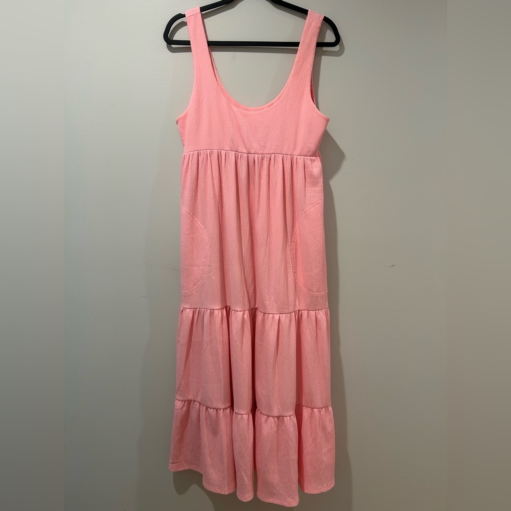 Free People Beach Pink Reel Love Sleeveless Tiered Midi Dress